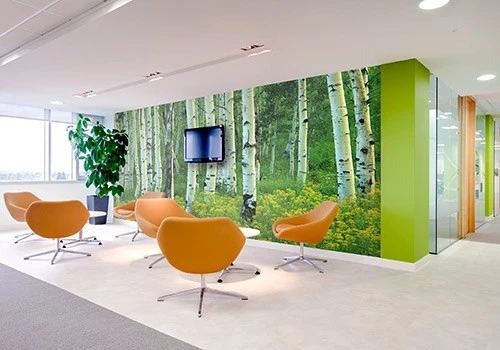 A mural of nature in a conference room.