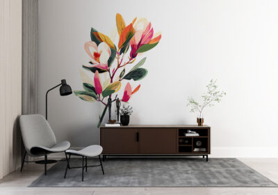 A mural of a flower in an office.
