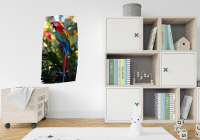 A mural of a parrot.