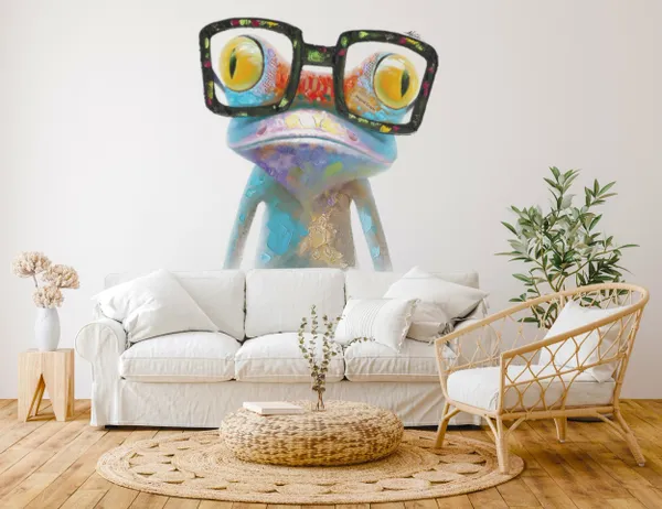 A mural of a toad wearing glasses.